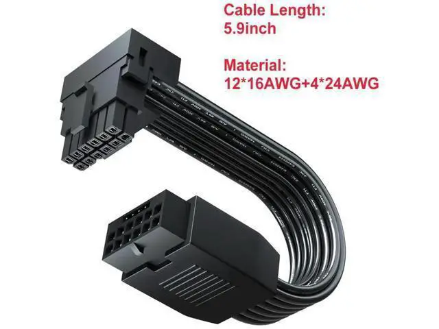 Alt view image 2 of 5 - Aomoproing PCI-e 5.0 12VHPWR 16Pin Right Angle Adapter Female to Male Extension Cable, 16AWG 600W 12VHPWR 90 Degree Adapter for Graphic Card GPU 12+4pin RTX 3090Ti 4070Ti 4080 4090 (Type A)