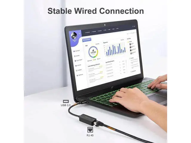 Alt view image 2 of 7 - USB to Ethernet Adapter, CableCreation USB 3.0 to 10/100/1000 Mbps Aluminum RJ45 LAN Network Adapter, Compatible with MacBook, Surface Pro, Laptop, PC, Windows, macOS and More
