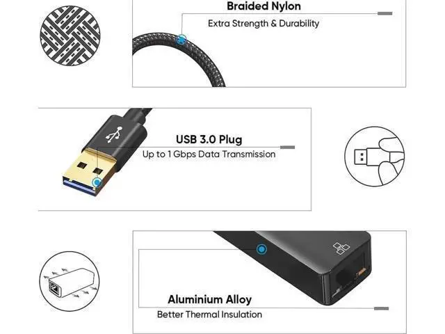 Alt view image 4 of 7 - USB to Ethernet Adapter, CableCreation USB 3.0 to 10/100/1000 Mbps Aluminum RJ45 LAN Network Adapter, Compatible with MacBook, Surface Pro, Laptop, PC, Windows, macOS and More