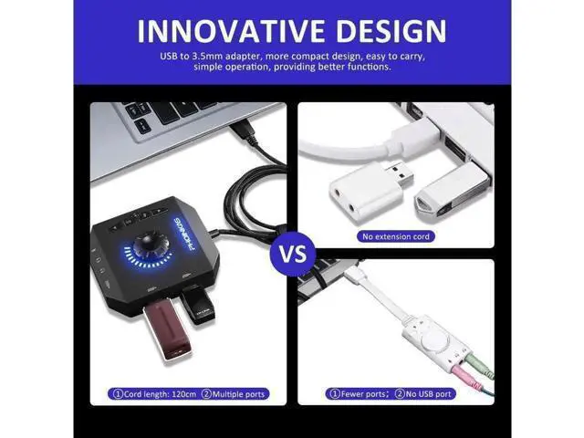 Alt view image 3 of 7 - External Sound Card USB Audio Adapter with 3.5mm Headphone and Microphone Jack Volume Control Stereo Sound Card Plug Play for Windows Mac Linux PC Laptops Desktops