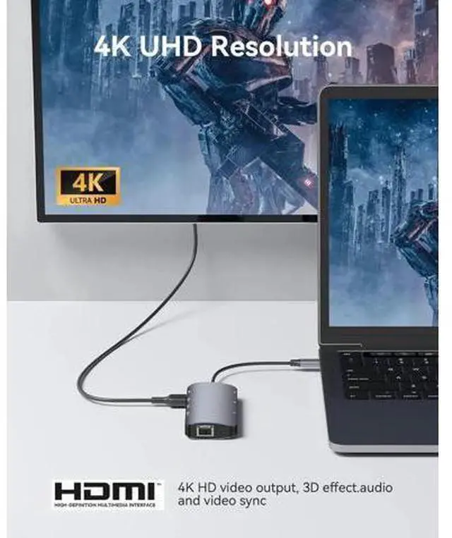 Alt view image 6 of 7 - USB C Hub Multiport Adapter, 8-in-1 USB-C Hub with Ethernet 1000Mbps, 4K HDMI, 100W PD, SD/TF Card Reader, 3 USB 3.0 Ports Docking Station Compatible for Ma-cBook Pro/Air M3/2 /1, i-Pad Pro/XPS