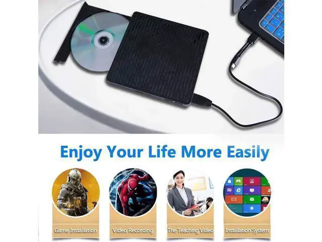 Alt view image 2 of 7 - USB 3.0&USB-C External CD DVD Drive,Multifunctional External CD/DVD +/- RW Burner Player Writer Support SD/TF Card/2 USB 3.0 Ports/Charging,Compatible with Mac OS/Windows/MacBook/Laptop/Desktop-Black