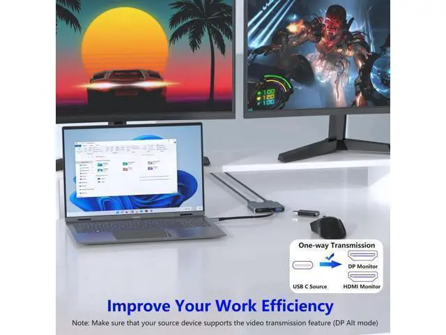 Alt view image 5 of 7 - USB C to Dual HDMI Adapter, HDMI Splitter for Dual Monitors Support C to 2 HD Splitter Extended Display for Type C Devices, MacOS only Mirrors Same Screen(SST), Windows Extend Two Different Screen