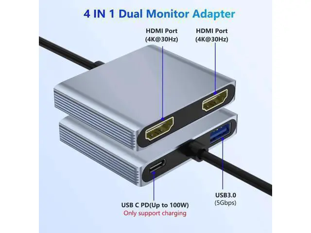 Alt view image 6 of 7 - USB C to Dual HDMI Adapter, HDMI Splitter for Dual Monitors Support C to 2 HD Splitter Extended Display for Type C Devices, MacOS only Mirrors Same Screen(SST), Windows Extend Two Different Screen