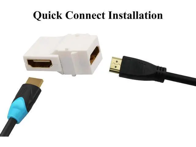 Alt view image 2 of 7 - 90 Degree HDMI Keystone Adapter Gold Plated Right Angle HDMI Female to Female Keystone Jack Insert 3D 4K 60HZ Coupler Adapter for Wall Plate (White/5 Pack)