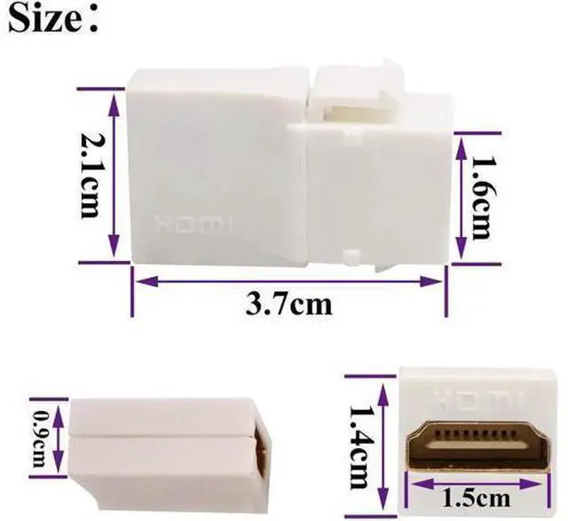 Alt view image 3 of 7 - 90 Degree HDMI Keystone Adapter Gold Plated Right Angle HDMI Female to Female Keystone Jack Insert 3D 4K 60HZ Coupler Adapter for Wall Plate (White/5 Pack)