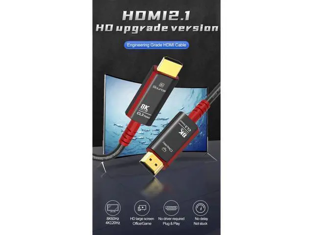 Alt view image 7 of 7 - CL3 8K Fiber Optic HDMI 2.1 Cable 16Feet, Supports Ultra High Speed 48Gbps 8K@60Hz 4K@120Hz Dynamic HDR, eARC,ARR, Dolby Atmos, Compatible with PS5/Xbox Series X/Apple TV 4K, Roku/Samsung