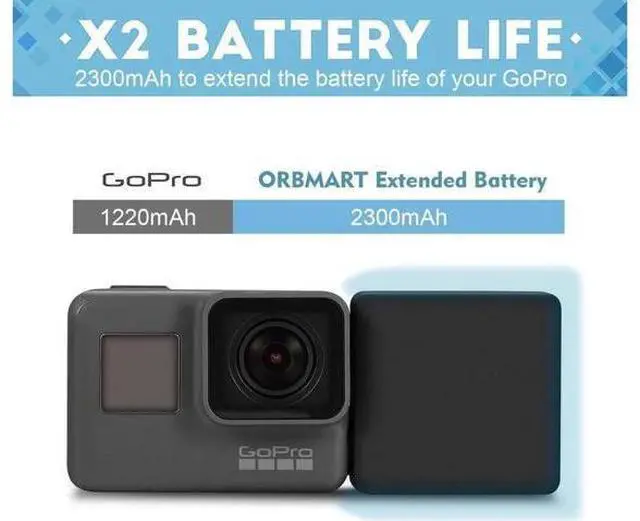 Alt view image 7 of 7 - Extended Battery for GoPro 5 GoPro 6 Hero (2018 ) Extra Battery with Shockproof Protective Frame Housing Case Cover Shell with Side Power Bank for GoPro Here 5 Hero 6 Hero (2018 ) Black