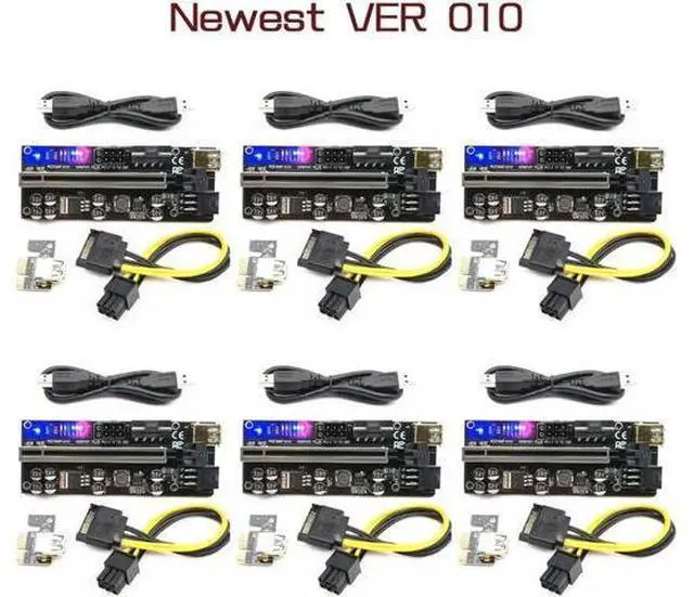 Main image of 6pcs Riser 010 USB 3.0 PCIE Riser PCI Express X16 Extender Adapter 010S Plus GPU Riser Card SATA 15pin to 6pin Power Marquee LED