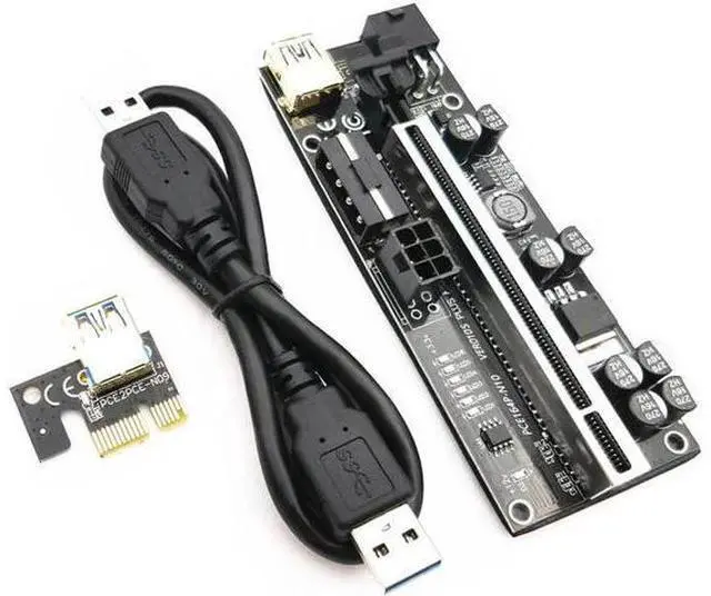 Alt view image 4 of 7 - 6pcs Riser 010 USB 3.0 PCIE Riser PCI Express X16 Extender Adapter 010S Plus GPU Riser Card SATA 15pin to 6pin Power Marquee LED