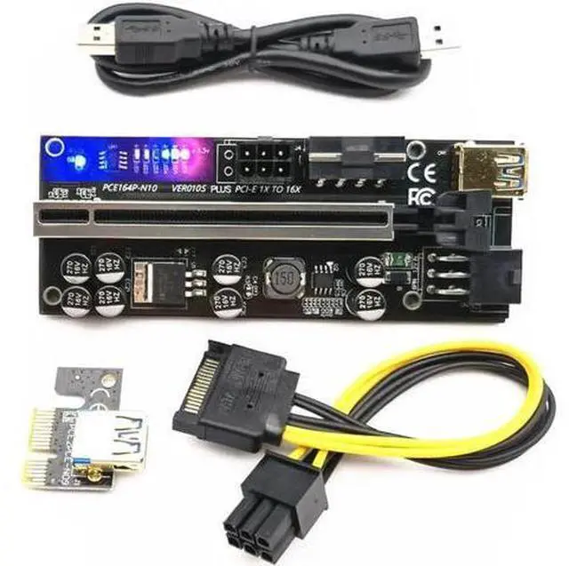 Alt view image 3 of 7 - 6pcs Riser 010 USB 3.0 PCIE Riser PCI Express X16 Extender Adapter 010S Plus GPU Riser Card SATA 15pin to 6pin Power Marquee LED