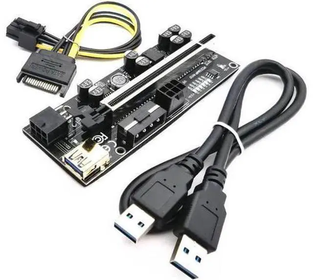 Alt view image 6 of 7 - 6pcs Riser 010 USB 3.0 PCIE Riser PCI Express X16 Extender Adapter 010S Plus GPU Riser Card SATA 15pin to 6pin Power Marquee LED
