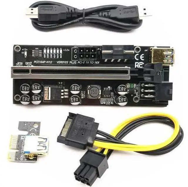 Alt view image 5 of 7 - 6pcs Riser 010 USB 3.0 PCIE Riser PCI Express X16 Extender Adapter 010S Plus GPU Riser Card SATA 15pin to 6pin Power Marquee LED