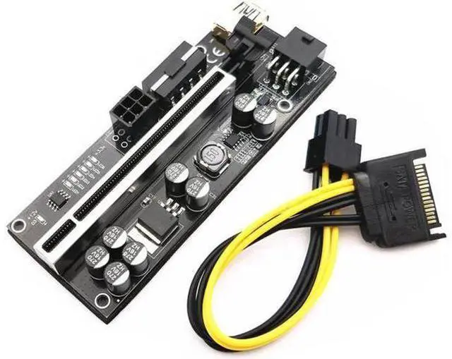 Alt view image 7 of 7 - 6pcs Riser 010 USB 3.0 PCIE Riser PCI Express X16 Extender Adapter 010S Plus GPU Riser Card SATA 15pin to 6pin Power Marquee LED