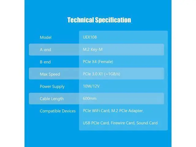 Alt view image 2 of 7 - Aomoproing UEX108 600mm M.2 to PCIe X4 Riser Cable (PCIe 3.0 X1 Speed),for PCIe WiFi Card, M.2 PCIe Card, USB PCIe Card, Sound Card, etc