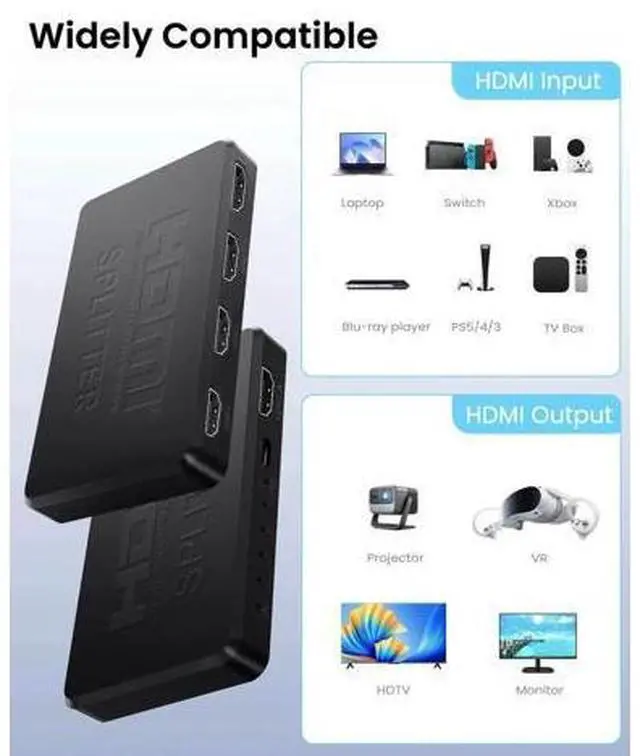 Alt view image 3 of 14 - Aomoproing HDMI Splitter 1 in 4 Out Support Duplicate/Mirror 1 Source Screen to 4 HDM-I Display Devices(Not Extend), 4 Port Hdmi Splitters for 3D,1080P, UHD TV(Not Include HDMI Cable)