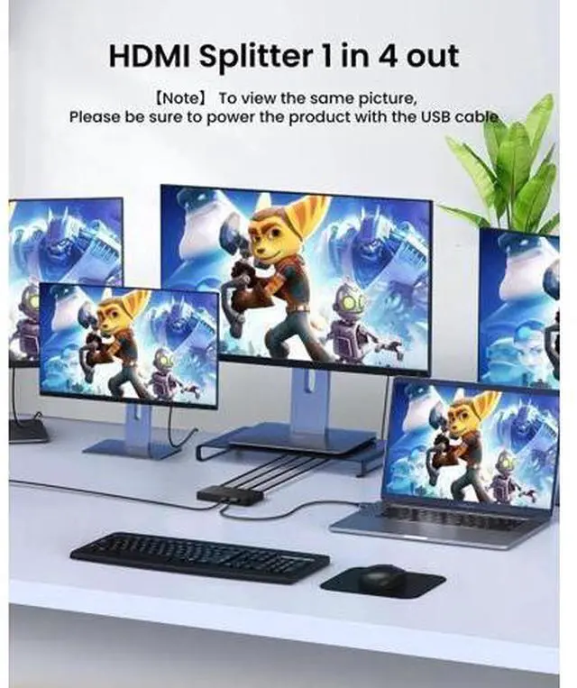 Alt view image 7 of 14 - Aomoproing HDMI Splitter 1 in 4 Out Support Duplicate/Mirror 1 Source Screen to 4 HDM-I Display Devices(Not Extend), 4 Port Hdmi Splitters for 3D,1080P, UHD TV(Not Include HDMI Cable)