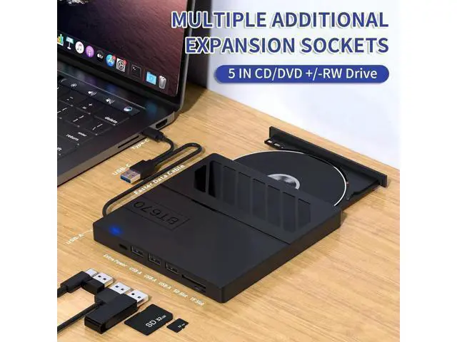 Alt view image 2 of 7 - External CD DVD Drive, 7 in 1 USB 3.0 Type-C DVD Drive, Portable External DVD Burner, External CD/DVD Optical Drive with SD/TF Card Reader & 4 USB A Ports for Linux/Mac OS/Windows 7/8/10/11