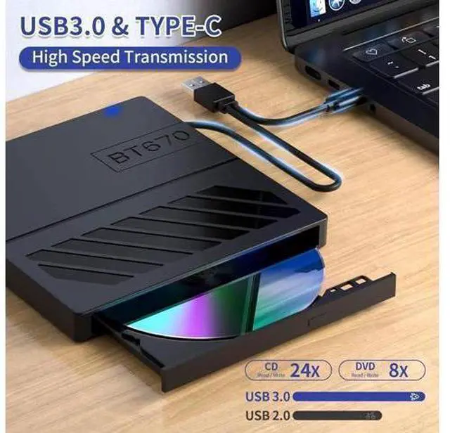 Alt view image 5 of 7 - External CD DVD Drive, 7 in 1 USB 3.0 Type-C DVD Drive, Portable External DVD Burner, External CD/DVD Optical Drive with SD/TF Card Reader & 4 USB A Ports for Linux/Mac OS/Windows 7/8/10/11