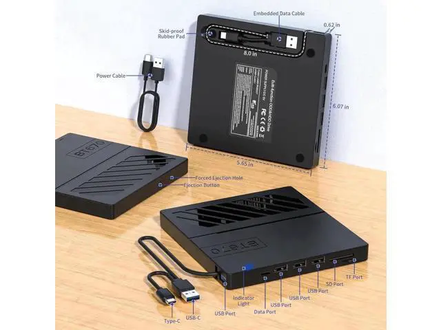 Alt view image 7 of 7 - External CD DVD Drive, 7 in 1 USB 3.0 Type-C DVD Drive, Portable External DVD Burner, External CD/DVD Optical Drive with SD/TF Card Reader & 4 USB A Ports for Linux/Mac OS/Windows 7/8/10/11