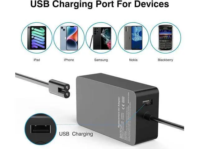 Alt view image 3 of 6 - Surface Pro Charger 65W for Surface Pro 3/4/5/6/7/8/9/X Power Supply Adapter, Compatible for Both Microsoft Surface Book Laptop/TabletWorks with 65W&44W&36W&24W