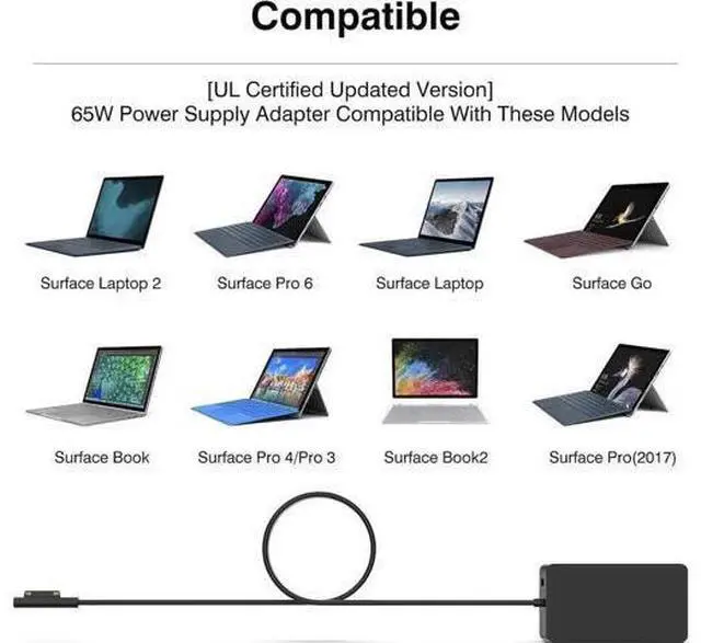 Alt view image 4 of 6 - Surface Pro Charger 65W for Surface Pro 3/4/5/6/7/8/9/X Power Supply Adapter, Compatible for Both Microsoft Surface Book Laptop/TabletWorks with 65W&44W&36W&24W