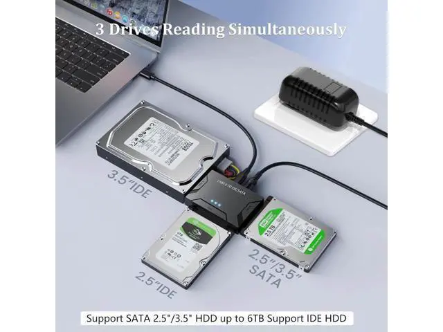Alt view image 2 of 6 - USB 3.0 to IDE/SATA Adapter | Universal External Hard Drive Reader & Data Recovery Converter for 2.5"/3.5" HDD/SSD | One Touch Backup Function | with 12V/2A Power Supply & Multi-Drive Support