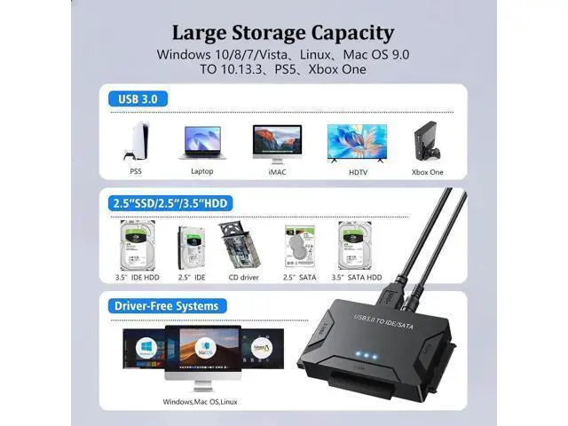 Alt view image 3 of 6 - USB 3.0 to IDE/SATA Adapter | Universal External Hard Drive Reader & Data Recovery Converter for 2.5"/3.5" HDD/SSD | One Touch Backup Function | with 12V/2A Power Supply & Multi-Drive Support