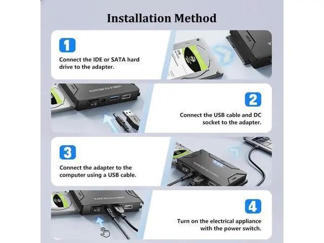 Alt view image 5 of 6 - USB 3.0 to IDE/SATA Adapter | Universal External Hard Drive Reader & Data Recovery Converter for 2.5"/3.5" HDD/SSD | One Touch Backup Function | with 12V/2A Power Supply & Multi-Drive Support