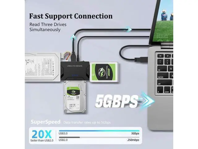 Alt view image 4 of 6 - USB 3.0 to IDE/SATA Adapter | Universal External Hard Drive Reader & Data Recovery Converter for 2.5"/3.5" HDD/SSD | One Touch Backup Function | with 12V/2A Power Supply & Multi-Drive Support