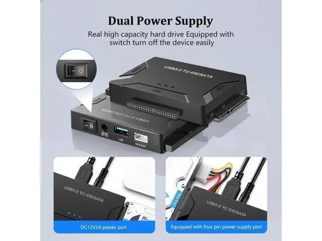 Alt view image 6 of 6 - USB 3.0 to IDE/SATA Adapter | Universal External Hard Drive Reader & Data Recovery Converter for 2.5"/3.5" HDD/SSD | One Touch Backup Function | with 12V/2A Power Supply & Multi-Drive Support