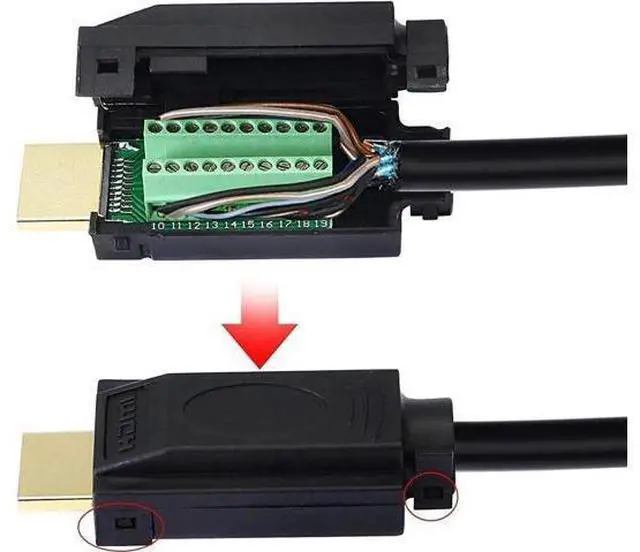 Main image of 2 Pack HDMI Solderless Adapter Gold Plated HDMI Extension Cable Connector Signals Terminal Breakout Board Free Welding Connector with Plastic Cover Screwdriver