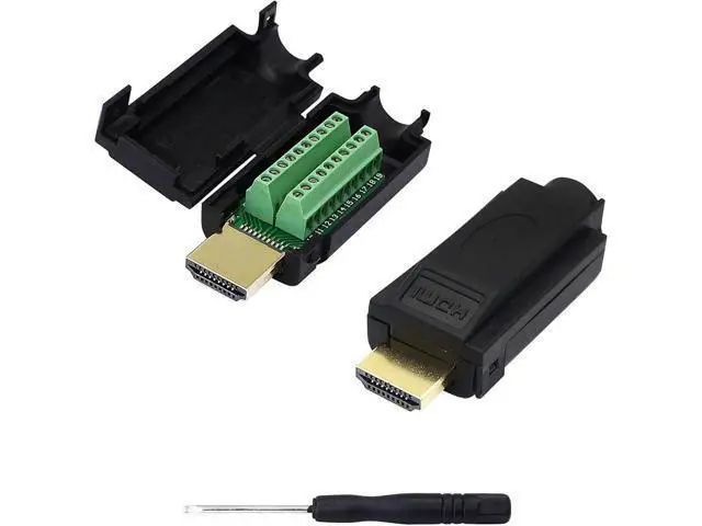 Alt view image 4 of 7 - 2 Pack HDMI Solderless Adapter Gold Plated HDMI Extension Cable Connector Signals Terminal Breakout Board Free Welding Connector with Plastic Cover Screwdriver