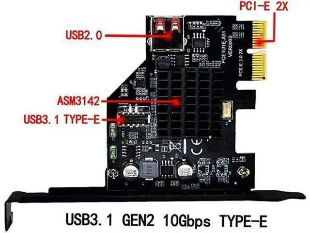 Alt view image 4 of 7 - PCI-E to Type E Express Card, USB 3.1 Front Type-E Expansion Card PCI-E 2X Interface, USB 3.1 GEN2 10Gbps Type-E 20PIN Expansion Card for Desktop PCS (ASM3142)