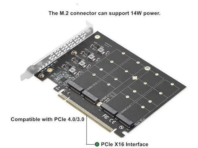 Alt view image 2 of 7 - Quad M.2 PCIe 4.0 / PCIe 3.0 X16 Expansion Card with Heatsink, Support 4 x PCIe NVME M.2 SSD, RAID-on-CPU (VROC) in Intel Platform and PCIe 4.0 RAID in AMD Platform, M/B PCIe Bifurcation is Required