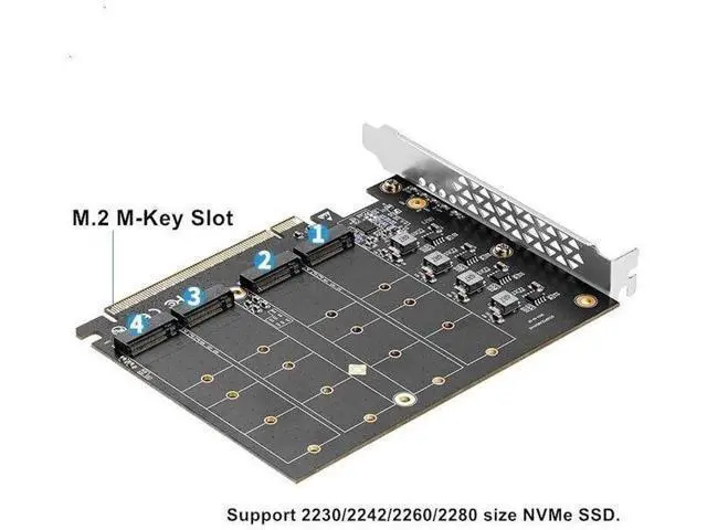 Alt view image 3 of 7 - Quad M.2 PCIe 4.0 / PCIe 3.0 X16 Expansion Card with Heatsink, Support 4 x PCIe NVME M.2 SSD, RAID-on-CPU (VROC) in Intel Platform and PCIe 4.0 RAID in AMD Platform, M/B PCIe Bifurcation is Required