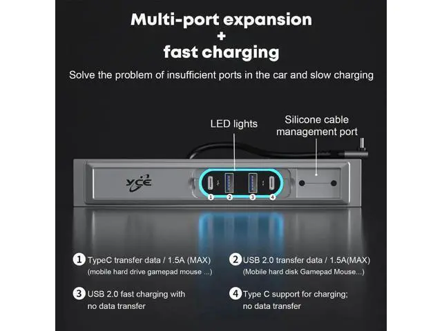 Alt view image 7 of 7 - Car USB Hub, Fast Charging USB Hub with LED Lighting, Model 3 / Modedl Y Car Docking Station with Smart Sensor, USB Hub for Car Dashboard with 27W Fast Charging for Car SUV Truck Laptop Mobile Red