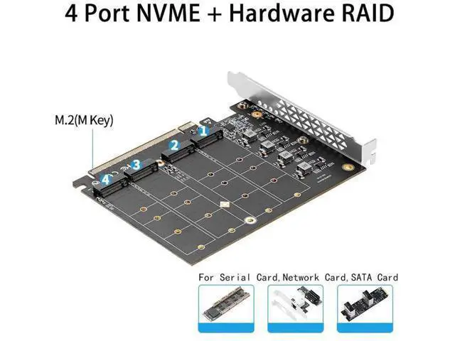 Alt view image 7 of 7 - Quad M.2 PCIe 4.0 / PCIe 3.0 X16 Expansion Card with Heatsink, Support 4 x PCIe NVME M.2 SSD, RAID-on-CPU (VROC) in Intel Platform and PCIe 4.0 RAID in AMD Platform, M/B PCIe Bifurcation is Required