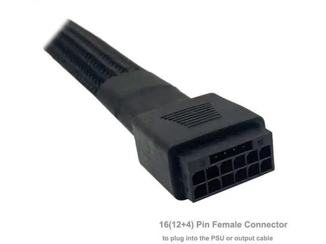 Alt view image 2 of 5 - Aomoproing 12VHPWR Cable, 16 Pin GPU PCIe 5.0 Female to Male Extension 90 Degree Angle 16AWG 600W Sleeved Adapter for 12+4pin RTX 4090 4080 4070Ti 3090Ti Graphic Card 7.1-inch (Type A)