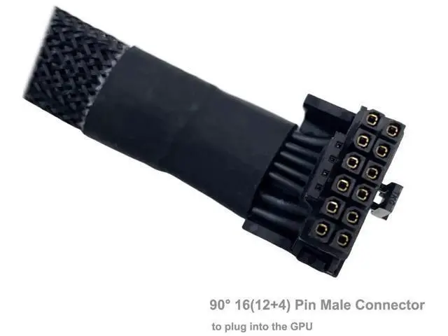 Alt view image 4 of 5 - Aomoproing 12VHPWR Cable, 16 Pin GPU PCIe 5.0 Female to Male Extension 90 Degree Angle 16AWG 600W Sleeved Adapter for 12+4pin RTX 4090 4080 4070Ti 3090Ti Graphic Card 7.1-inch (Type A)