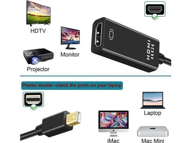 Alt view image 7 of 7 - AOMOPROING Pasow Mini DisplayPort to HDMI Adapter, Mini DP Thunderbolt to HDMI Converter 4K Compatible for MacBook Air / Pro,UHD Monitor / TV / Projector (Black)
