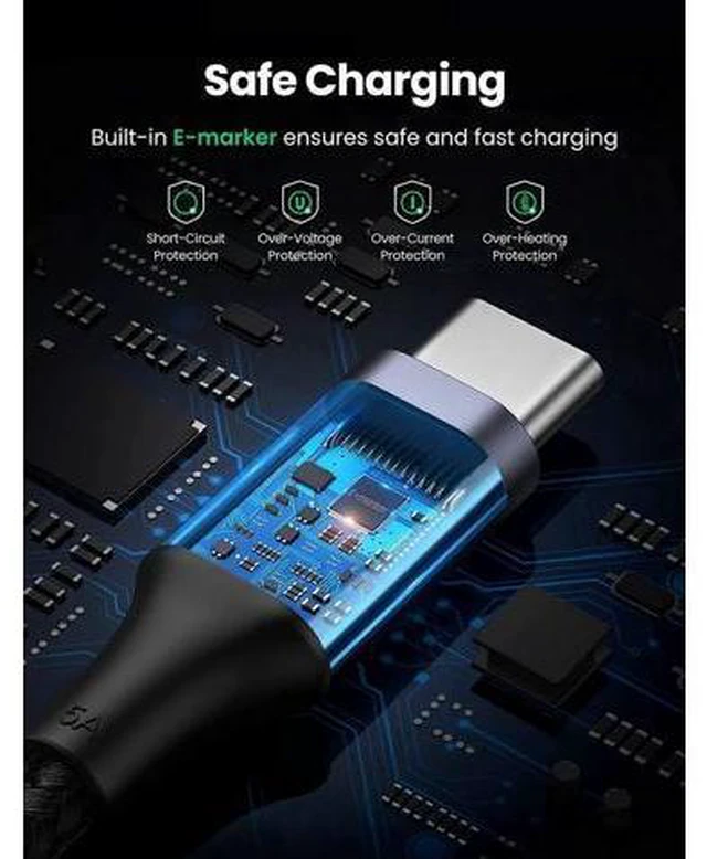 Alt view image 3 of 7 - UGREEN 100W USB C to USB C Cable 6ft, Type C Charger 5A Fast Charging Cable, USBC to USBC Cord Compatible with MacBook Pro 2021, iPad Pro 2021, iPad Air 5, Samsung Galaxy S21, Pixel, Switch, and More