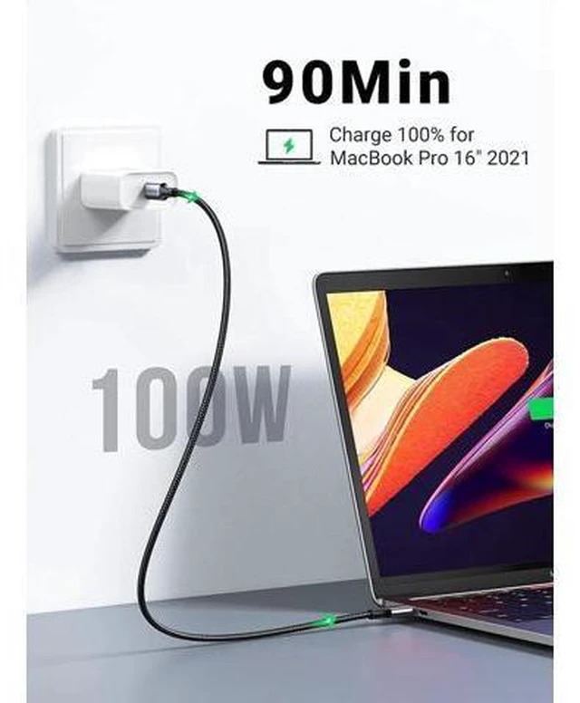 Alt view image 6 of 7 - UGREEN 100W USB C to USB C Cable 6ft, Type C Charger 5A Fast Charging Cable, USBC to USBC Cord Compatible with MacBook Pro 2021, iPad Pro 2021, iPad Air 5, Samsung Galaxy S21, Pixel, Switch, and More