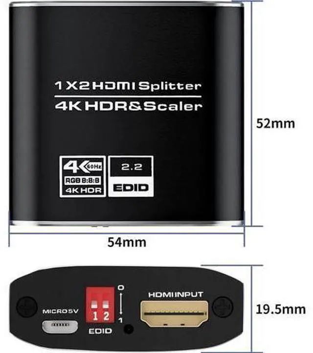 Alt view image 5 of 7 - AOMOPROING 1x2 HDMI Splitter, HDR 4K@60Hz HDMI spliter 1 in 2 Out, Supports HDMI 2.0, HDCP 2.2, Mirror Screen Monitors Supports EDID Control for Xbox PS3/4/5 PC DVD Fire Stick Blu-Ray Player TV