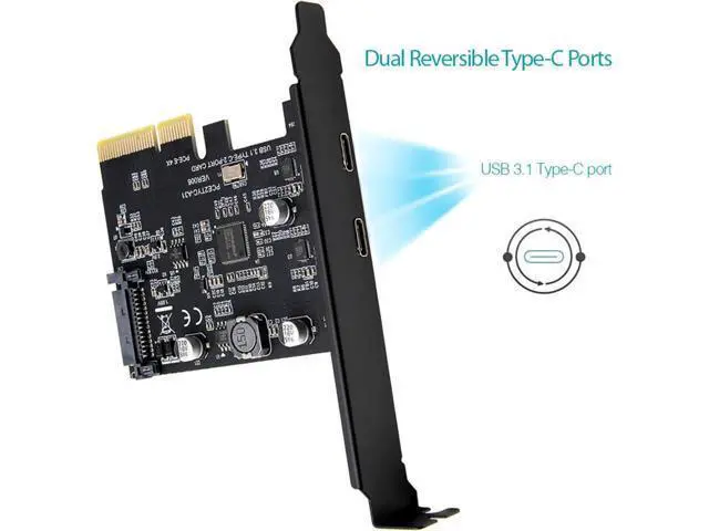 Alt view image 3 of 7 - SuperSpeed USB 3.1 PCI-Express Card with Dual Reversible Type-C Ports 5V 15Pin Connector Gen 2 10 Gbps PCI Express Card 10Gbps