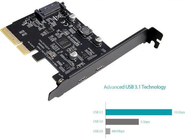 Alt view image 4 of 7 - SuperSpeed USB 3.1 PCI-Express Card with Dual Reversible Type-C Ports 5V 15Pin Connector Gen 2 10 Gbps PCI Express Card 10Gbps