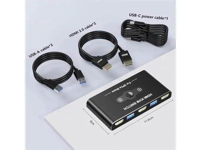 Alt view image 2 of 7 - USB HDMI KVM Switch with 4K@60Hz, 2 Port HDMI KVM Switches With 4 USB 3.0 Data Ports, KVM Switch 2 PC 1 Monitor Share Mouse, Keyboard, Printer, Include 2 HDMI cables,2 USB cable, 1 USB-C Cable