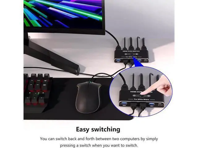Alt view image 5 of 7 - USB HDMI KVM Switch with 4K@60Hz, 2 Port HDMI KVM Switches With 4 USB 3.0 Data Ports, KVM Switch 2 PC 1 Monitor Share Mouse, Keyboard, Printer, Include 2 HDMI cables,2 USB cable, 1 USB-C Cable
