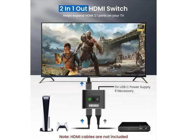 Alt view image 3 of 7 - HDMI 2.1 Switch 8K HDMI Switcher, 4K 120hz HDR Aluminum Bi-Directional Switch Splitter 2 in 1 Out or 1 in 2 Out, Support High Speed 48Gbps 8K@60Hz, for PS5, Xbox Series X , Apple TV,