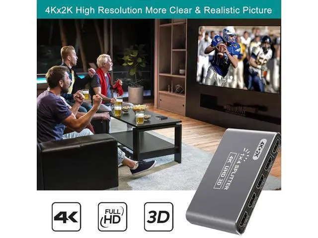 Alt view image 2 of 7 - HDMI Splitter 1 in 4 Out, 4K HDMI Splitters for 4 Monitors Supports 3D Full HD 1080P Aluminum, Compatible for PS4 Fire Stick HDTV(1 Source to 4 Displays) Silver